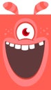 Happy cartoon red monster screanimg. Yelling angry monster expression. Halloween vector illustration.