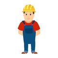 Happy cartoon repairman or construction worker with safety hat. Vector