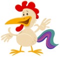 Happy cartoon rooster farm animal comic character