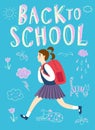 Happy cartoon schoolgirl running with backpack Royalty Free Stock Photo