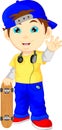 Happy Cartoon Skateboard Boy waving Royalty Free Stock Photo