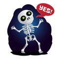 Happy cartoon skeleton raises his hands in the air Royalty Free Stock Photo