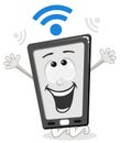 Happy cartoon smart phone with wi fi