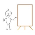 Happy cartoon stick man showing a blank whiteboard with thumbs up Royalty Free Stock Photo