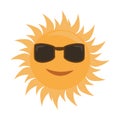 Happy cartoon style sun is smiling with sunglasses.