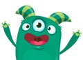 Happy cartoon three eyed alien character. Halloween vector illustration. Clipart. Royalty Free Stock Photo