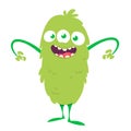 Happy cartoon three eyed monster. Vector illustration of funny monster.