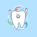 Happy cartoon tooth with arrows in red, green and blue colors. Royalty Free Stock Photo