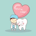 Happy cartoon tooth and dentist