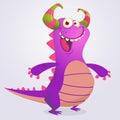 Happy cartoon violet dragon. Vector monster dragon illustration