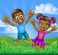 Happy Cartoon Black Kids Jumping