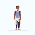 Happy casual man standing pose smiling african american guy wearing trendy clothes male cartoon character full length