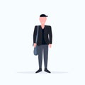 Happy casual man standing pose smiling guy wearing trendy formal clothes holding handbag male cartoon character full