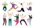 Happy casual people. Diverse casual clothing smiling persons, group of cartoon young adult men and women, jumping and Royalty Free Stock Photo