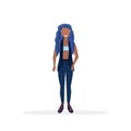 Happy casual woman standing pose smiling african american girl female cartoon character full length flat white