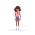 Happy casual woman standing pose smiling african american girl female cartoon character full length flat white