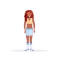 Happy casual woman standing pose smiling african american girl wearing sportswear female cartoon character full length