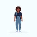 Happy casual woman standing pose smiling african american girl wearing trendy clothes female cartoon character full