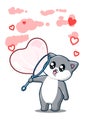 Happy cat blowing love bubbles cartoon illustration