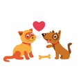 Happy Cat And Dog Friendship. Cartoon Illustration Of Best Friends. Royalty Free Stock Photo