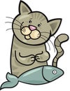 Happy cat with fish Royalty Free Stock Photo