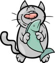 Happy cat with fish cartoon Royalty Free Stock Photo