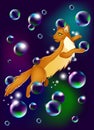 Happy cat flying in the soap bubbles. Vector Illustartion Royalty Free Stock Photo
