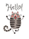 A happy cat greets you Hello. Vector illustration in cartoon style Royalty Free Stock Photo