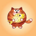 Happy cat holding a fish in his hands Royalty Free Stock Photo