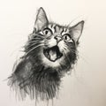 Happy Cat Portrait: Charcoal Sketch With Explosive Wildlife Style