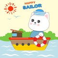 Happy cat sailor sailing in their ship.