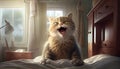 Happy cat, Surprised face, Wow expression cat funny face with open mouth. Cute ginger Cat Emotional surprised wide big eye and Royalty Free Stock Photo