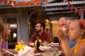 Happy Caucasian family eating together at table Royalty Free Stock Photo