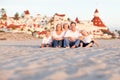 Happy Caucasian Family in Front of Hotel Del Coronado Royalty Free Stock Photo