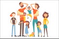 Happy Caucasian Family With Many Children Portrait All The Kids And Babies Tired Parents Colorful Illustration Royalty Free Stock Photo