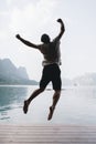 Happy caucasian man jumping with joy Royalty Free Stock Photo