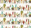 Happy Caucasian White People Rejoices Office Seamless Pattern