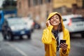 Happy caucasian woman enjoying rain Royalty Free Stock Photo