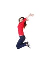 Happy caucasian woman jumping in the air Royalty Free Stock Photo