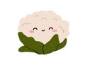 Happy cauliflower character. Cute funny vegetable, positive emotion, smiling face expression. Glad joyful food enjoying