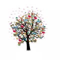 Happy celebration, funny tree with holiday symbols