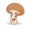 Happy Champignon Mushroom, Edible Mushroom, Cartoon Vector Illustration Mascot, in Isolated White Background.