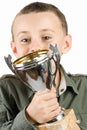 Happy champion kissing his trophy Royalty Free Stock Photo