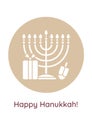 Happy Chanukah holiday greeting card with glyph icon element