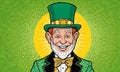 Happy character embodying the spirit of St. Patrick's Day festivities. Extra wide banner.