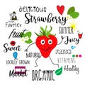 HAPPY CHARACTER STRAWBERRY WITH LETTERING OF SUSTAINABLE DEVELOPMENT