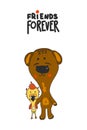 Happy characters bear and chicken . the inscription best friends forever. perfect for a poster or postcard