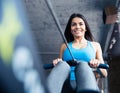 Happy charming woman working out at gym Royalty Free Stock Photo