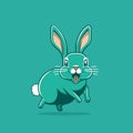 Happy cheerful bunny jumps. Funny running hare flat logo design