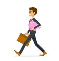 Happy cheerful businessman carries piggy bank vector illustration